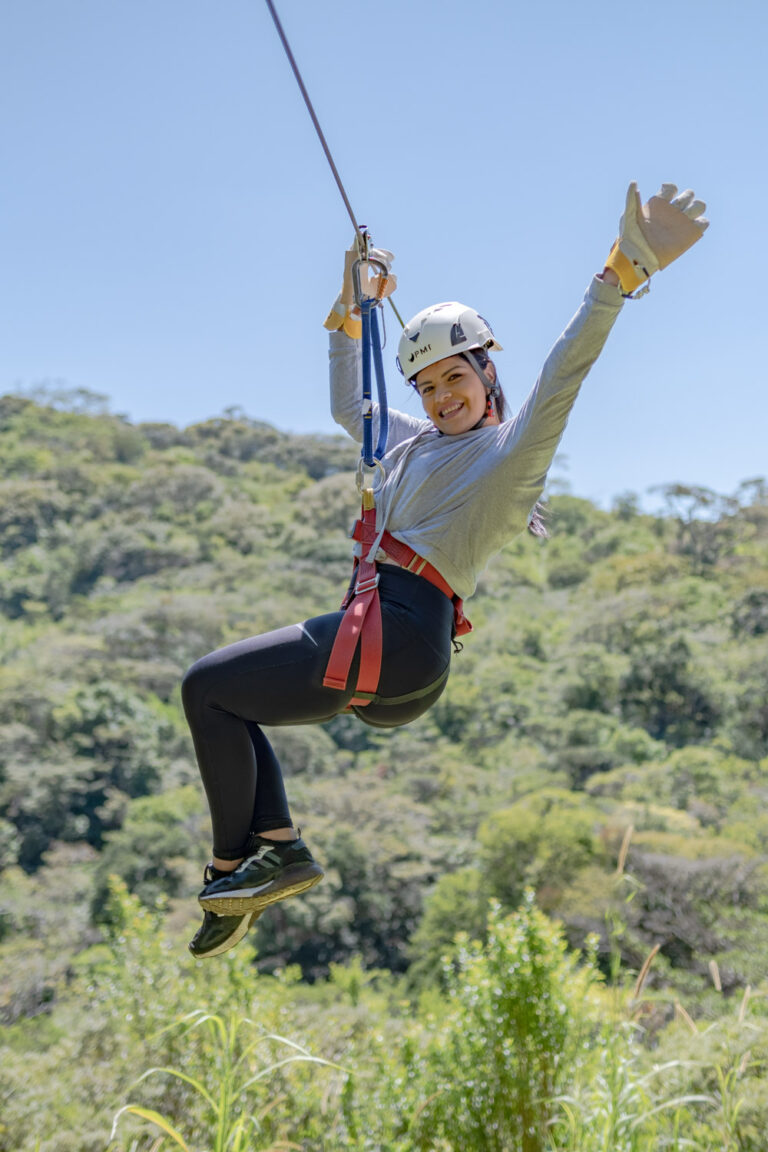 Tour guide leading adventurers through the Costa Rican rainforest during The Original Canopy Tour.